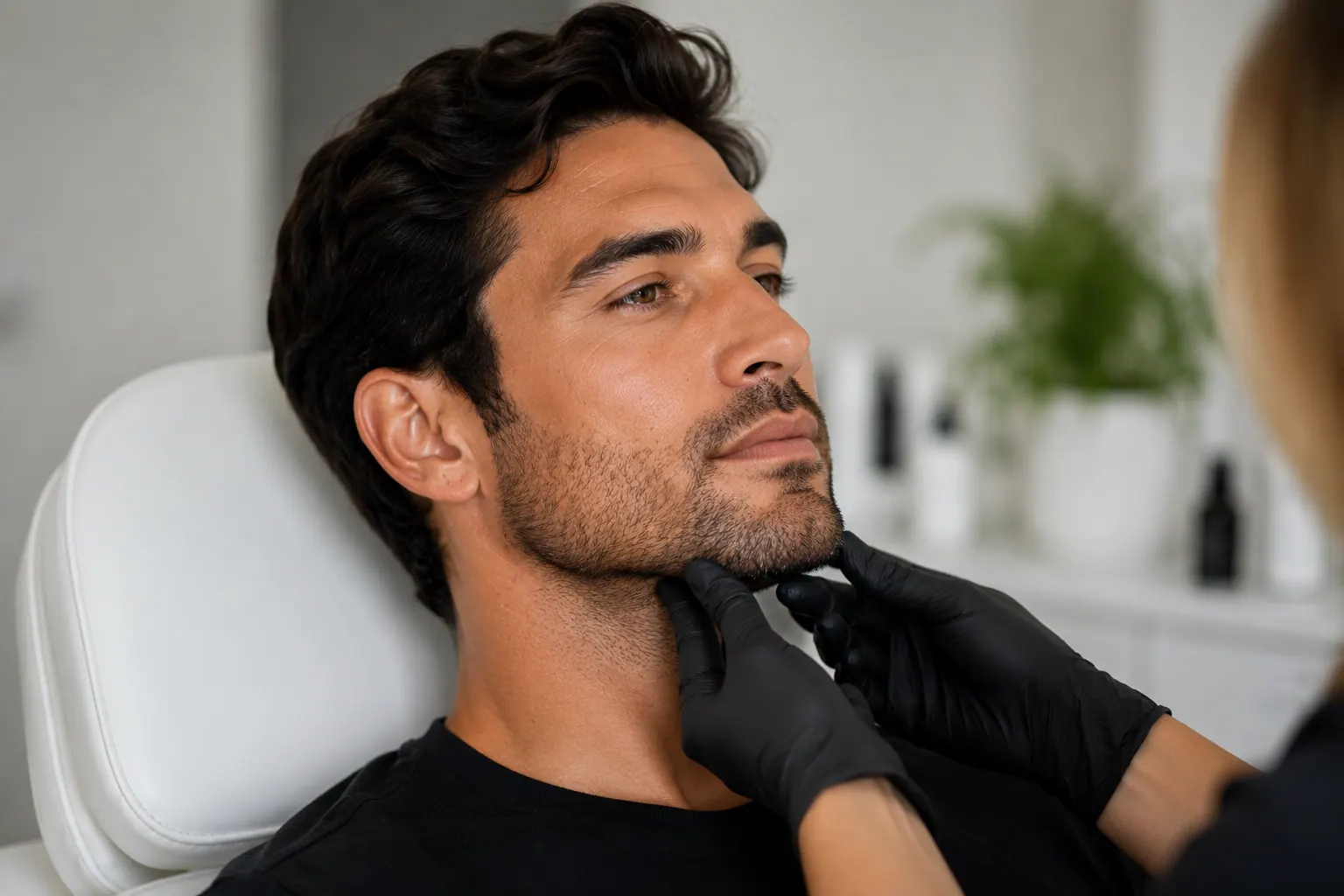 Men's Jawline Enhancement | Englewood Cosmetic Medical Spa, Bergen County NJ Man receiving a jawline enhancement consultation at Englewood Cosmetic Medical Spa in Bergen County, NJ